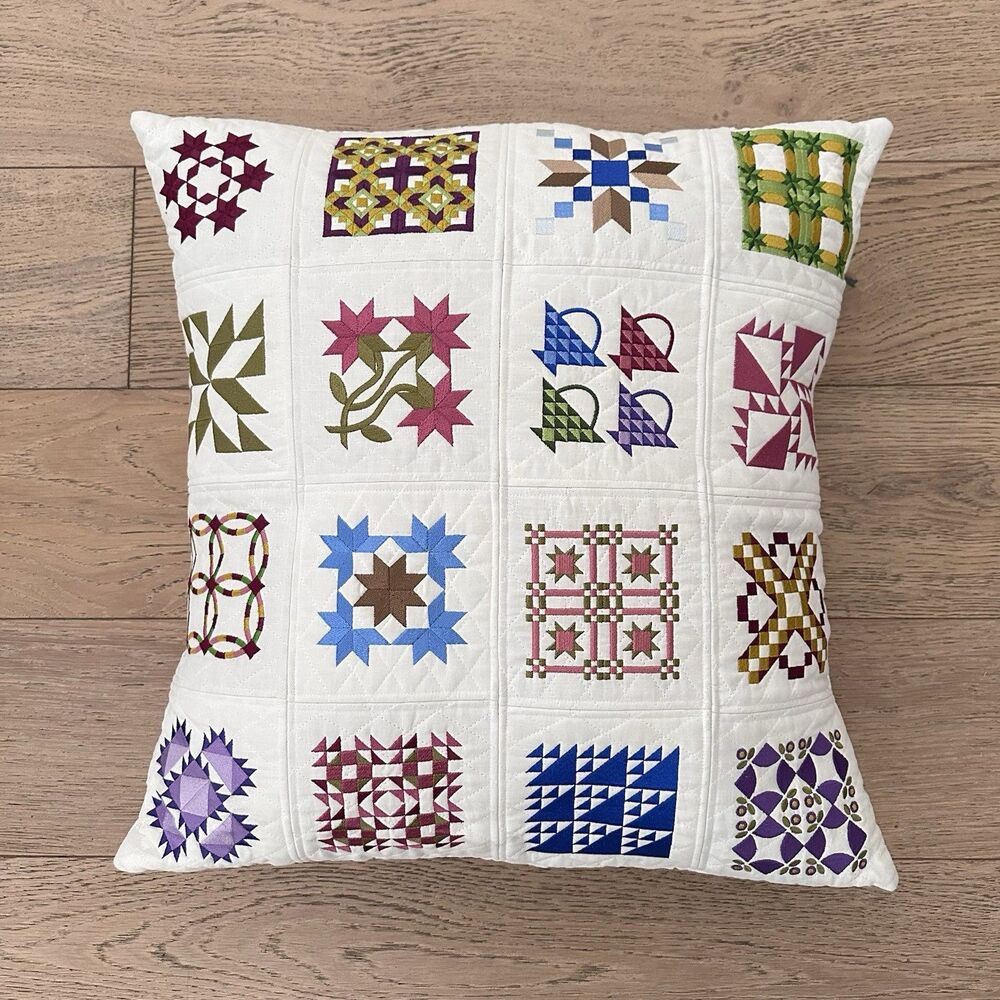 Quilt Patchwork Pillow Cover Embroidered Cottage Farmhouse